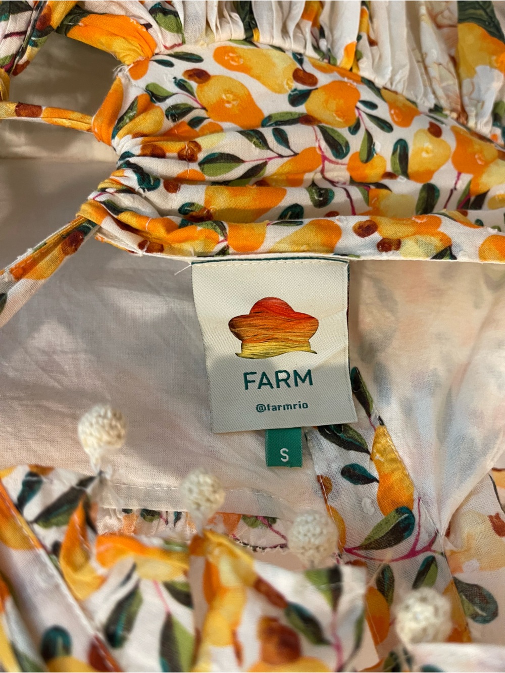 FARM Rio Cashew Ruffle Crossback Maxi Dress White Orange Floral S - Picture 4 of 16
